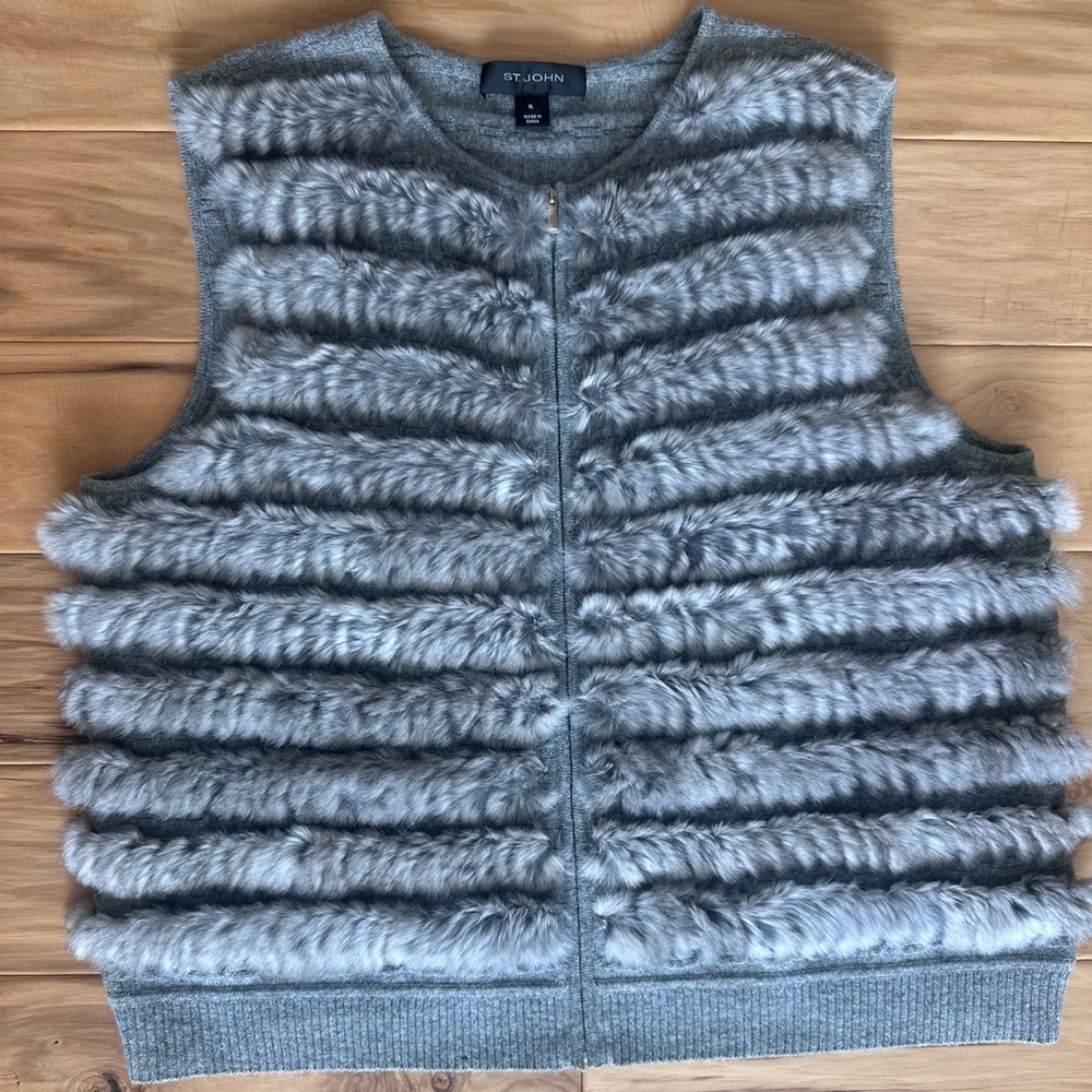 St. John Rabbit Fur Zip Up Vest - Picture 5 of 5
